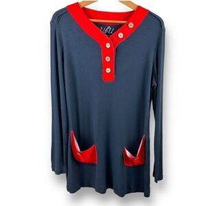 Ubu blue-gray with red trim‎ v-neck tunic size M